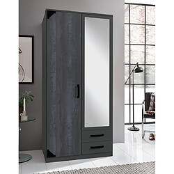 Pegane Armoire placard meuble de rangement coloris graphite - Longueur 90 x Hauteur 199 x Profondeur 58 cm