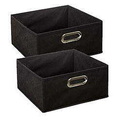 Toilinux Lot de 2 Boites de rangement en tissu l.31 x h. 15 cm - Noir