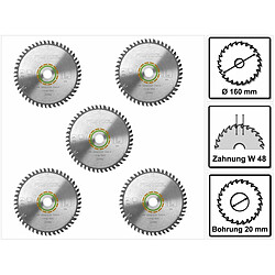 Festool HW Lames de scie denture fine 160 x 20 x 2,2 mm W48 160 mm - 48 Dents ( 5 x 491952 )