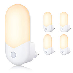 NETTLIFE Lampe à douille pour veilleuse pour enfants - Lot de 4 douilles LED avec capteur crépusculaire 1 W, lampe d'orientation pour chambre d'enfant, lampe de nuit blanc chaud