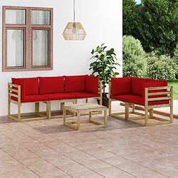 vidaXL Salon de jardin 6 pcs avec coussins rouge