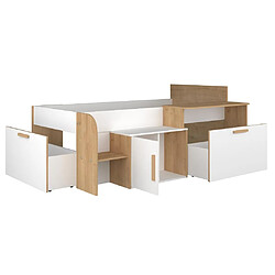 Vente-Unique Lit combiné 90 x 200 cm avec bureau et rangements - Coloris : Blanc et naturel + Sommier - PEDRO pas cher