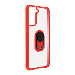 Avizar Coque Samsung Galaxy S21 Bi-matière Bague Métallique Fonction Support - rouge