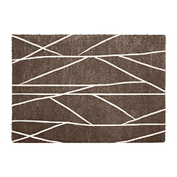 Vente-Unique Tapis shaggy berbère lignes asymétriques - 160 x 230 cm - Marron et blanc - BARDIO