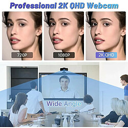 Chrono Webcam HD 2K avec Microphone, Caméra Web Full HD 1440P Webcam USB Plug and Play Webcam en Streaming pour Les appels vidéo étudiant Les Jeux de conférence en Ligne(Noir)