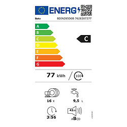 Lave-vaisselle 60cm 16 couverts 42db tout intégrable - BDIN285D0B - BEKO