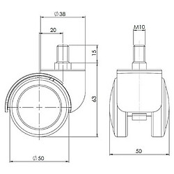 Avis 5 roulettes pour sols durs 50mm / Filetage M10, roulettes sols durs pour siège de bureau hjh OFFICE