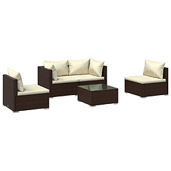 Maison Chic Salon de jardin 5 pcs + coussins - Mobilier/Meubles de jardin - Table et chaises d'extérieur Résine tressée Marron -MN27443