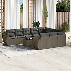 vidaXL Salon de jardin 11 pcs avec coussins gris clair résine tressée