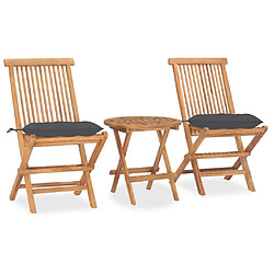 Maison Chic Mobilier à dîner 3 pcs pliable de jardin avec coussins - Ensemble table et chaises d'extérieur - Salon/Mobilier de jardin classique Teck -MN46318