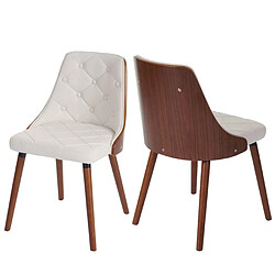 Decoshop26 Lot de 2 chaises de salle à manger dossier avec boutons décoratifs cadre en bois aspect noyer assise en PVC blanc 04_0007346