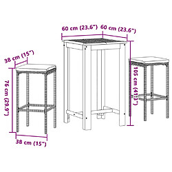 vidaXL Ensemble de bar de jardin 3 pcs gris bois massif acacia rotin pas cher