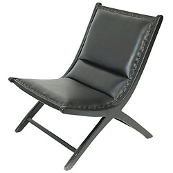 UNIQKA Safran - Fauteuil lounge en teck et cuir noir