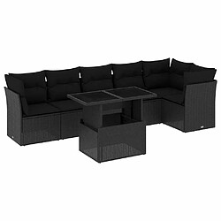 vidaXL Salon de jardin 7 pcs avec coussins noir résine tressée