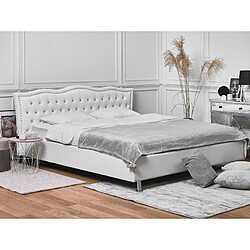 Beliani Lit avec coffre de rangement METZ 180 x 200 cm Cuir PU Blanc