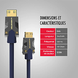 Monster Câble HDMI M3000 UHD 8K HDR Dolby Vision 48Gbit/s 3m Bleu