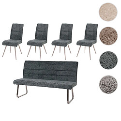 Mendler Set de salle à manger HWC-G55, set de 4 chaises + banc 180cm, inox brossé tissu/textile chenille ~ bleu-vert