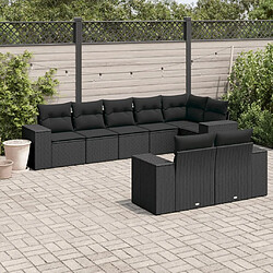 Maison Chic Ensemble Tables et chaises d'extérieur 8 pcs avec coussins,Salon de jardin noir résine tressée -GKD910809