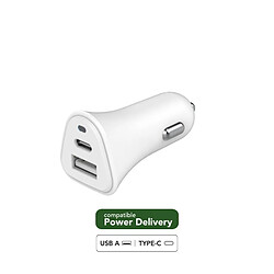 BIGBEN Chargeur voiture Recyclable Blanc USB A+C PD 37W (12+25W) Power Delivery Just Green