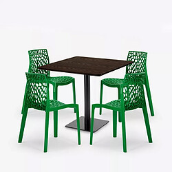 Avis Grand Soleil Ensemble Table Bois Métal Horeca 90x90cm 4 Chaises Design Empilables Dustin Restaurant Bar - Vert