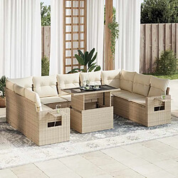 vidaXL Salon de jardin avec coussins 10 pcs beige résine tressée