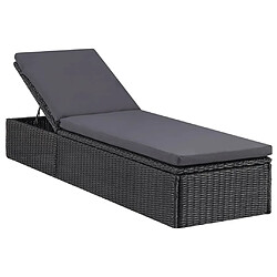 vidaXL Chaise longue Résine tressée Noir et gris foncé