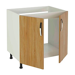 Pegane Meuble bas de cuisine pour evier 2 portes coloris chêne cortez - Hauteur 85 x Longueur 80 x profondeur 58 cm