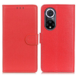 Etui en PU texture litchi, anti-rayures, antichoc avec support rouge pour votre Honor 50