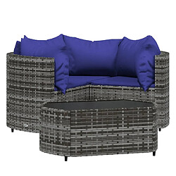 vidaXL Salon de jardin 4 pcs avec coussins Gris Résine tressée