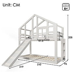 KOMHTOM Lit d'enfant Lit de maison avec toboggan & échelle 90 x 200 cm, lit surélevé pour enfants - lit d'enfant avec protection anti-chute2 places de couchage-2x sommier à lattes- Blanc pas cher