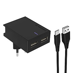 Chargeur Secteur Double USB 3A Smart IC Câble USB-C Swissten Slim noir