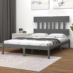 vidaXL Cadre de lit sans matelas gris 135x190 cm bois massif