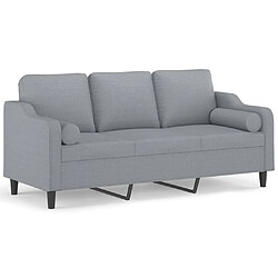 vidaXL Canapé 3 places avec oreillers gris clair 180 cm tissu