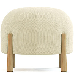 ICONIK INTERIOR Pouf Rond Tapissé en Velours Côtelé avec Pieds en Bois Naturel - Marrakesh Ivoire