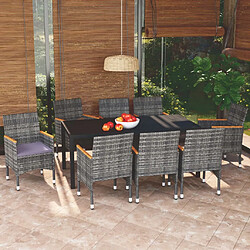 Maison Chic Ensemble à manger d'extérieur 9 pcs avec coussins,Salon de jardin,Mobilier de jardin Poly rotin Gris -GKD967883