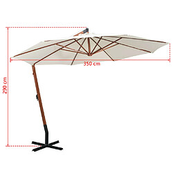 vidaXL Parasol suspendu avec poteau en bois 350 cm blanc pas cher