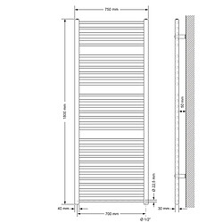 ECD Germany Radiateur Sèche-Serviettes Sahara - 750 x 1800 mm - Blanc - Droit avec Raccordement Latéral - Radiateur Sèche Serviette Salle de Bain - Pas Électrique