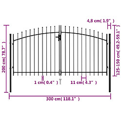 Acheter vidaXL Portillon double en acier - Noir - 300 x 200 cm