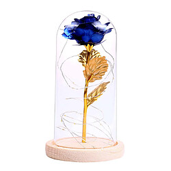 Acheter Rose En Verre Dôme Base En Bois A Mené Des Lampes à Fleurs Bleues