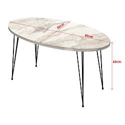 Helloshop26 Table basse ovale 43 x 90 x 50 cm marbre blanc noir 03_0008508