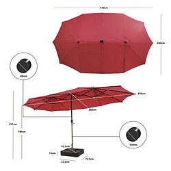 Helloshop26 Parasol double face de 4,70 m avec 48 lumières led base à lester avec sac de sable (non inclus) parasol à manivelle rouge 20_0009009 pas cher