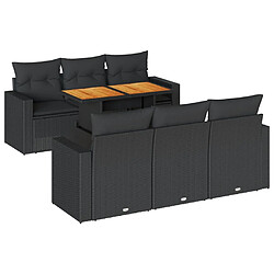 vidaXL Salon de jardin 7 pcs avec coussins noir résine tressée