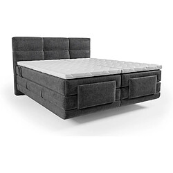 Acheter Vente-Unique Ensemble complet boxspring tête de lit capitonnée + sommiers relaxation électrique + matelas + surmatelas - 2 x 90 x 200 cm - Tissu - Anthracite - LODI de PALACIO