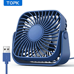 (Bleu) TOPK Mini Ventilateur Portable USB de 4 pouces pour le Camping, Ventilateur Personnel de Table de Bureau Silencieux à 3 Vitesses, ventilateurs debout à 360 réglages pour la Maison de la chambre