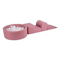 MeowBaby Aire de Jeux en Mousse avec Piscine a Balles, 3 éléments, 200 Balles, Boucle, Rose : Blanc/Transparent