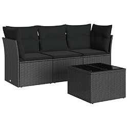 Maison Chic Salon de jardin 4 pcs avec coussins | Ensemble de Table et chaises | Mobilier d'Extérieur noir résine tressée -GKD15678