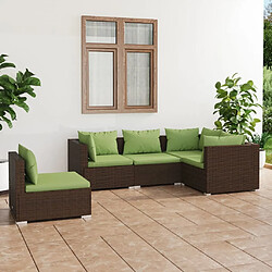 Maison Chic Salon de jardin 5 pcs + coussins - Mobilier/Meubles de jardin - Table et chaises d'extérieur résine tressée marron -MN74763