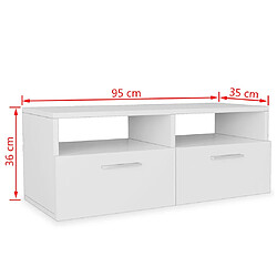 Helloshop26 Meuble télé buffet tv télévision design pratique 2 pcs aggloméré 95 cm blanc 2502082 pas cher