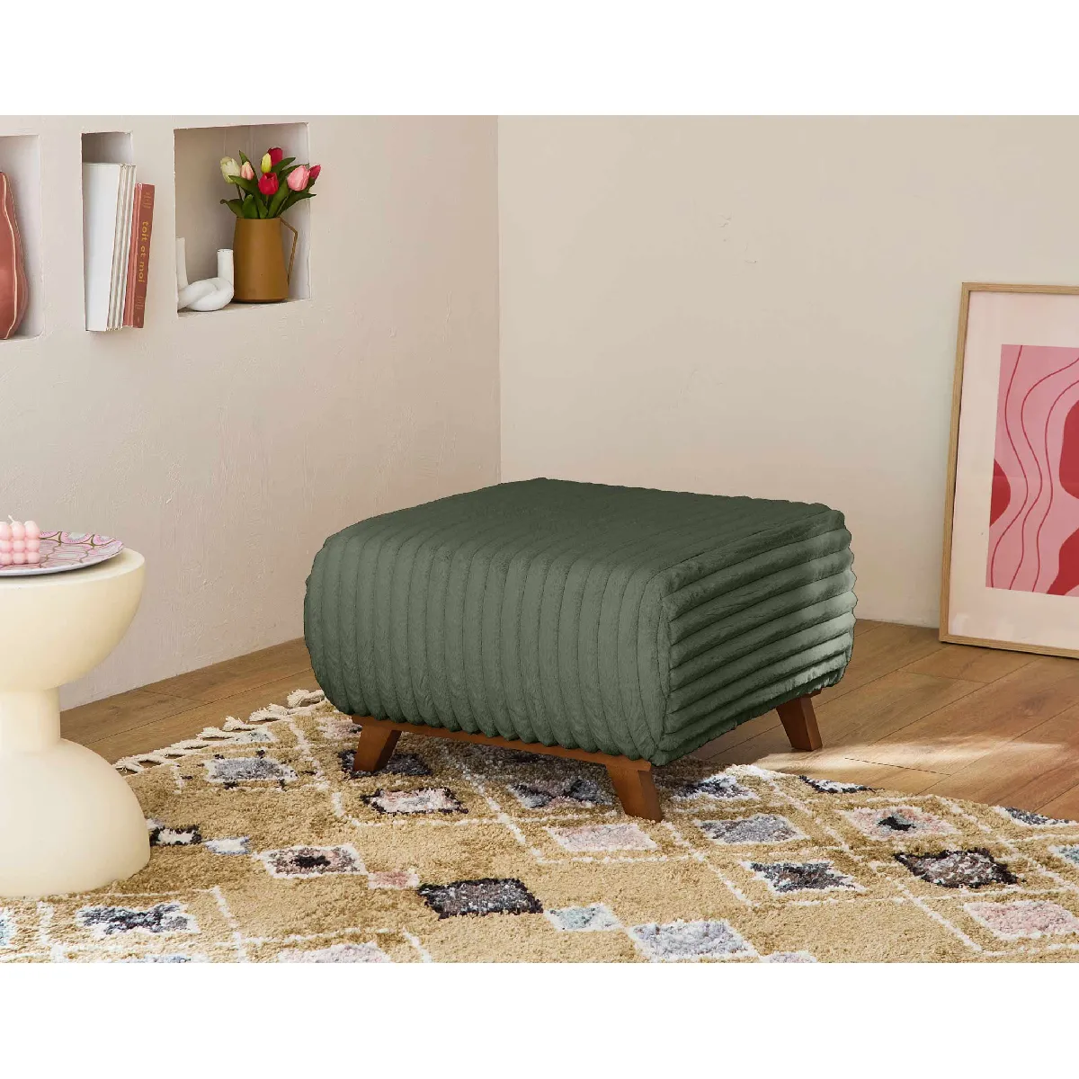 Bestmobilier Cristal - pouf modulable - 65 cm - en fausse fourrure côtelée pas cher