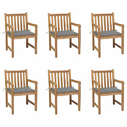 vidaXL Chaises de jardin 6 pcs avec coussins gris Bois de teck massif